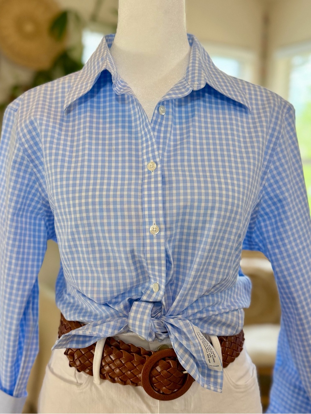 Brooks Brothers GINGHAM TopCotton Blue Blouse Shirt Spring Summer Women’s 12P - Picture 4 of 10
